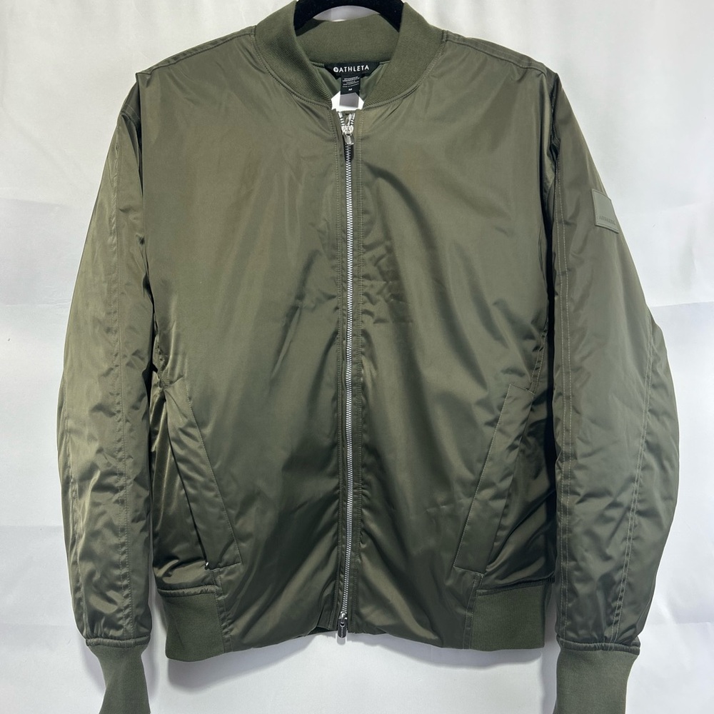 Athleta Green Bomber Jacket with Ribbed Details